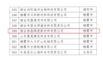 煙臺(tái)核晶陶瓷新材料有限公司榮獲煙臺(tái)市“專(zhuān)精特新”中小企業(yè)稱(chēng)號(hào)